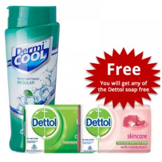 Dermicool Prickly Heat Powder With Dettol Soap Free - 150gm + 75gm