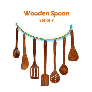 Buy Wooden Serving and Cooking Spoons Set Kitchen Accessories Items (Set of 7 Pack of 1)