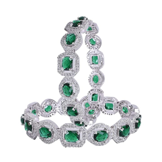 Buy American Diamond Studded Silver Plated Traditional Emerald Green Diamond Bangles for Women and Girls