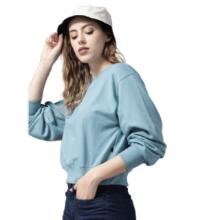 Buy Roadste Women Blue Solid Drop-Shoulder Sleeves Sweatshirt