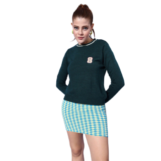 Buy Women Dark Green Open-Knit Pullover with Embroidered Detail