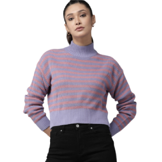 Buy Upto 80% Off On Women Blue & Pink Striped Pullover