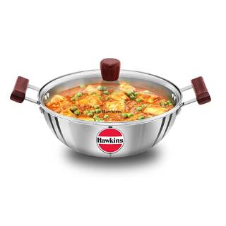 Buy Hawkins Tri-Ply Stainless Steel Induction Compatible Deep Kadhai (Deep-Fry Pan) with Glass Lid, Capacity 4 Litre, Diameter 28 cm, Thickness 3 mm, Silver (SSK40G)