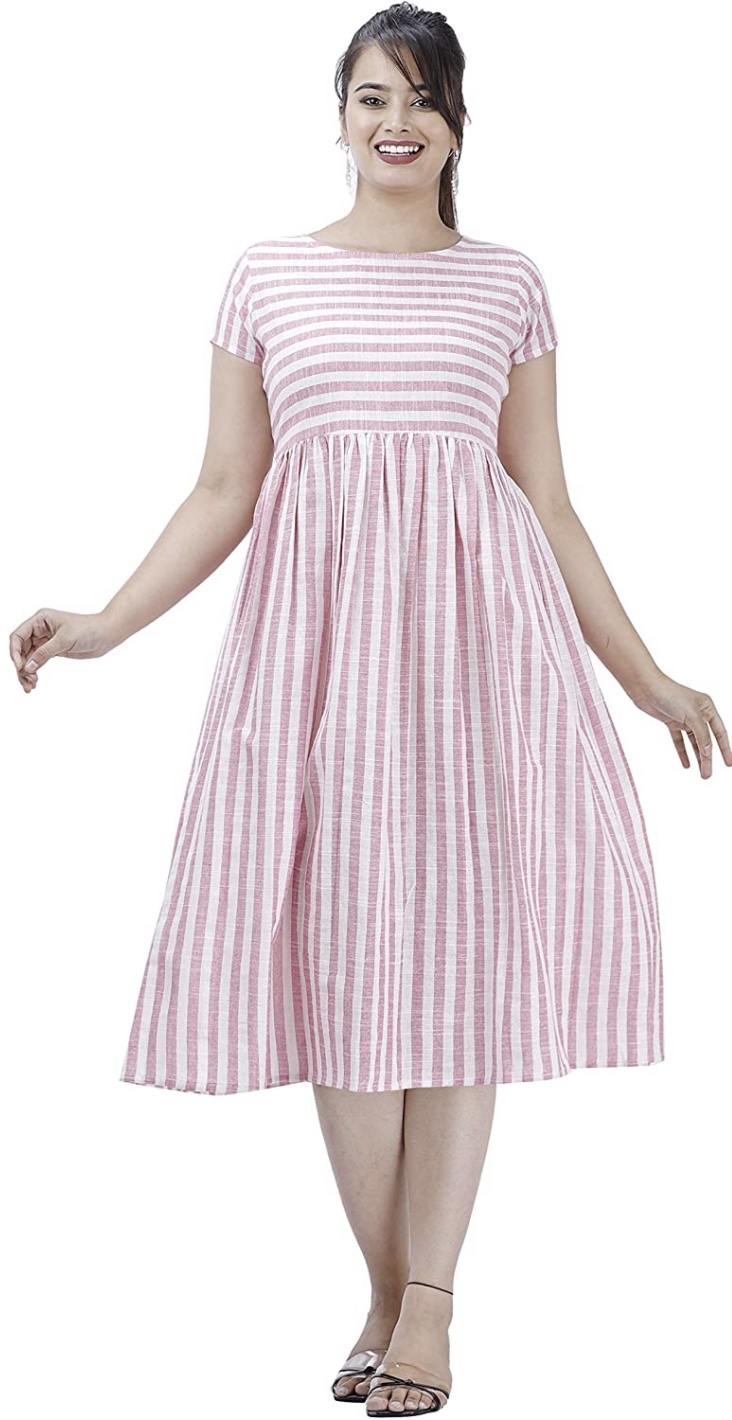Now get COLOR VALLEY Womens Pink Half Sleeves Cotton Kurt for Knee Length Dress at just Rs.375