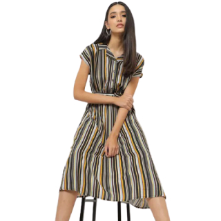Buy Upto 40% Off On Striped Shirt Dress with Tie-Up