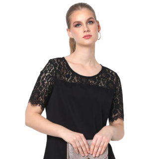 Buy Upto 60% Off On Women's Round-Neck Top with Lace Yoke