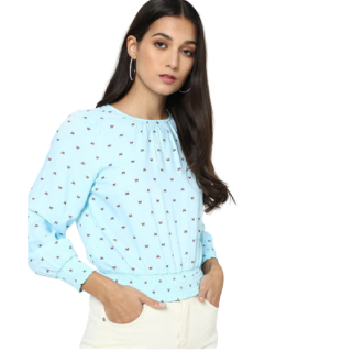 Flat 70% Off on women's Printed Blouson Top with Bishop Sleeves