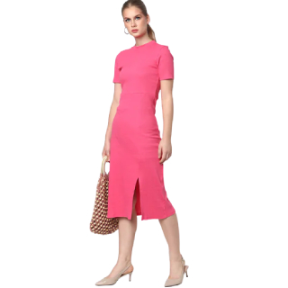 Flat 70% Off On Women's Ribbed Sheath Dress with Slit Front