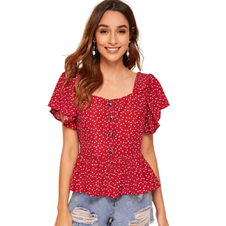Buy Upto 80% Off On Casual Butterfly Sleeves Printed Women Red, White Top