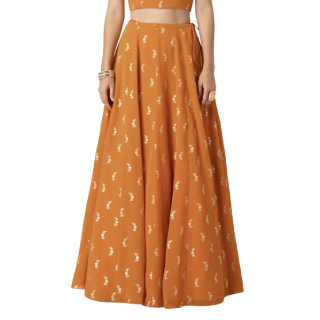 Buy Upto 60% Off On Women Printed Flared Orange Skirt