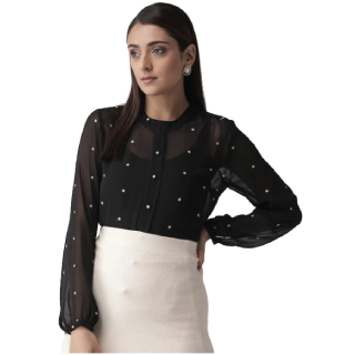 Buy Upto 57% Off On Women Black & White Embroidered Top