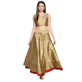 Buy Women Red & Gold-Toned Printed Reversible Flared Maxi Skirt