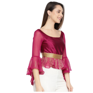 Buy Upto 50% Off On Pink & Gold-Coloured Ethnic Motifs Peplum Top
