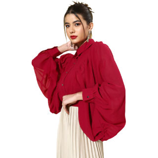Buy Upto 60% Off On Women Gorgeous Red Solid Batwing Sleeves Shirt Style Top