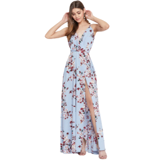 Buy Upto 40% Off On Blue Floral Printed Maxi Dress