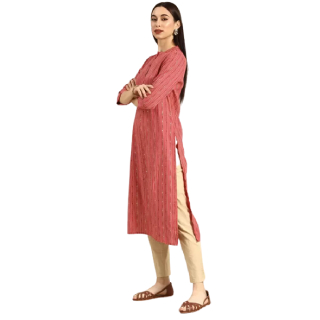 Buy Upto 90% Off On Women Striped Viscose Rayon A-line Kurta Pink