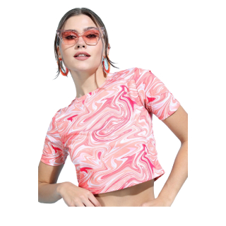 Buy Women Coral Abstract Printed Crop Top