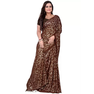 Buy Women's Printed Bollywood Silk Blend Saree (Brown)
