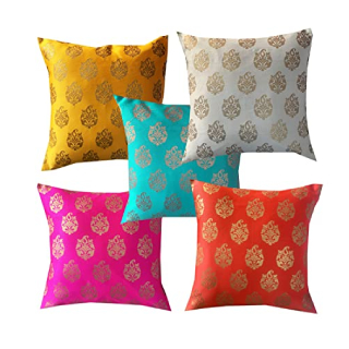 Buy dopian Silk Multi Colour Square Cushion Cover 16x16 inch-Set 5 pcs