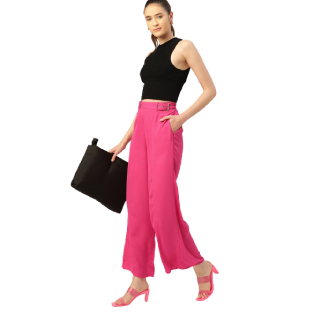 Buy Women Pink Solid High Rise Trousers