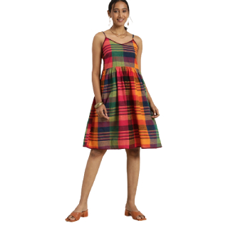 Buy Women Multicoloured Woven Legacy Shoulder Strap Putre Cotton Sustainable Dress