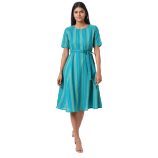 Buy Upto 50% Off On Women Blue & Green Striped Dress