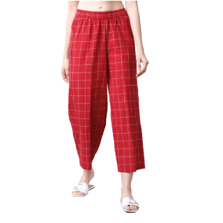Buy Upto 67% Off On Women Red Checked Straight Palazzos