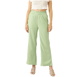 Buy Upto 50% Off On Women Green Flared Pleated Trousers