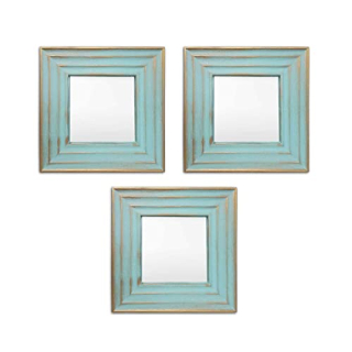 Buy Livingroom Wall Mirror Decorative Square Shape - Set of 3 Blue