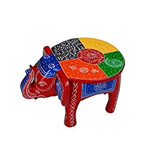 Buy Hand Crafted Wooden Elephant Stool Emboss Painted