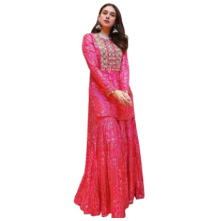 Buy Women's Rayon Embroiderd Kurta with Printed Sharara (Pink)