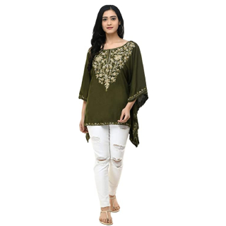 Buy Upto 70% Off On Women's Rayon Navy Embroidery Kaftan Top