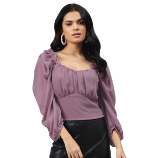 Buy Upto 60% Off On Women's Tranquil Lavender Solid Ruffled Top