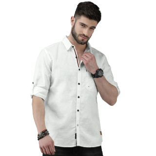 Buy Roadster Men White Solid Casual Linen-Cotton Shirt