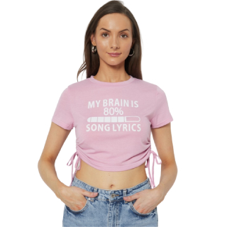 Buy Upto 40% Off On Urbanic Women Lavender Typography Printed Ruched T-shirt