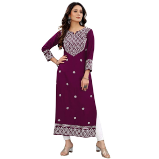 Buy Upto 80% Off On Women's Rayon Embroidered Straight Kurti