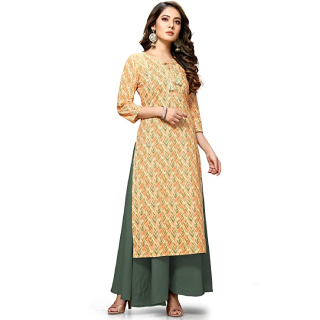 Buy Women's Beige Coloured Cotton Jaipuri Printed Kurti