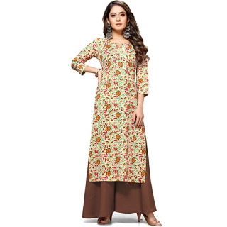 Buy Women's Beige Coloured Cotton Jaipuri Floral Printed Kurti