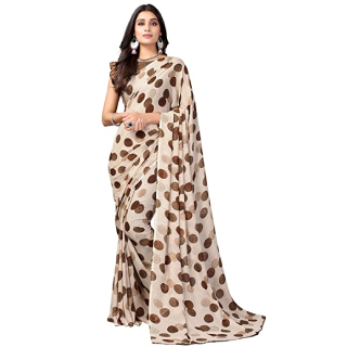 Buy upto 70% Off On Women's Polka Printed Georgette Saree with Unstitched Blouse Piece