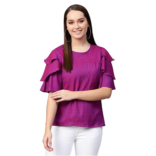 Buy Women's Viscose Stripe Regular Top (Purple)