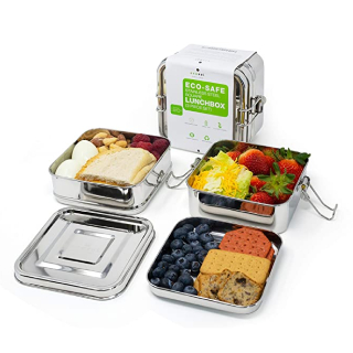 Buy Stainless Steel 3-in-1 Square Eco Lunch Box Metal Bento Box