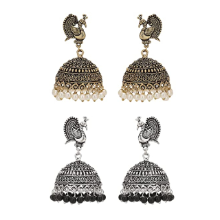 Buy Oxidized German Silver Peacock Combo Pearl Ball Jhumki For Women and Girls