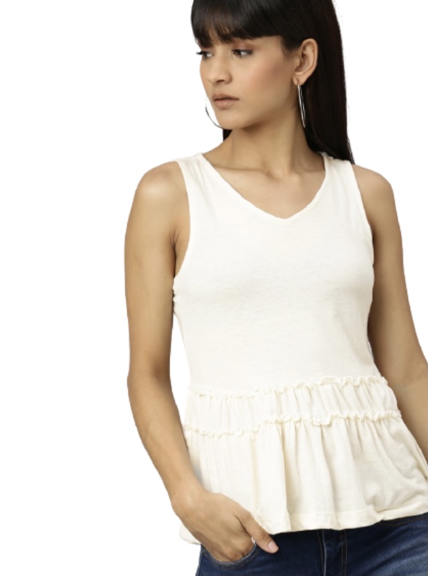 Roadster women off-white solid regular top with gathered detail at just Rs. 244