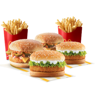 2 McVeggie Burger + 2 Corn & Cheese Burger + 2 Fries (L) at Rs 683