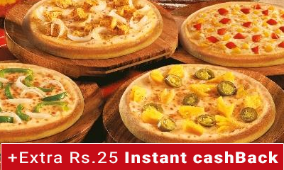 4 Veg Pizza At Rs.266 Only + Rs.70 CashBack Via Paytm Wallet