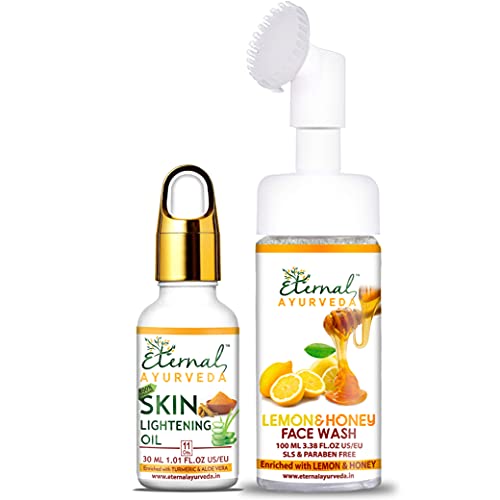 Eternal Ayurveda Skin Brightening Kit - Skin Lightening Oil and Lemon & Honey Face Wash