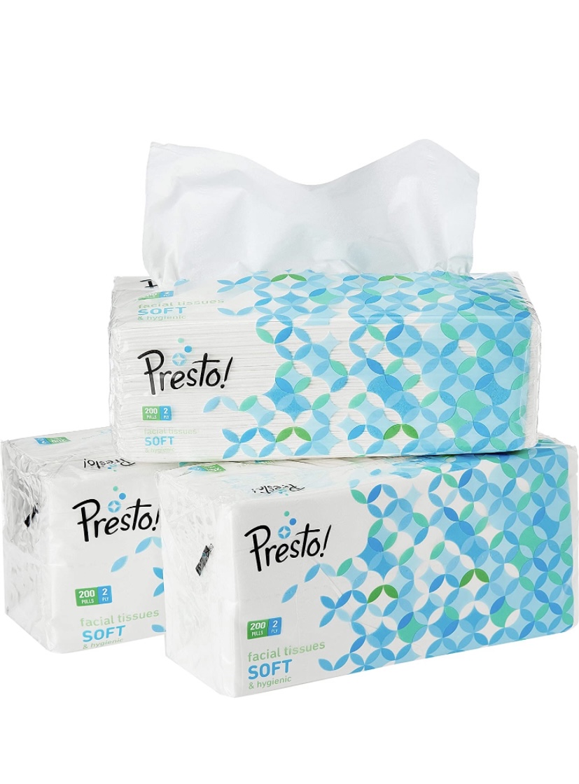 Presto! 2 Ply Facial Tissue Soft Pack - 200 Pulls (Pack of 3) At just Rs. 260