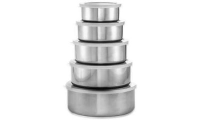 5 Piece Steel Storage Bowl Container Set With Lid