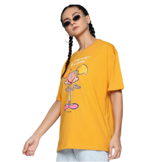 Buy Women Mustard Yellow Graphic Printed Drop Shoulder T-shirt