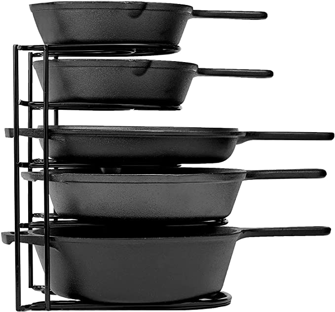 Heavy Duty Pan and Pot Organizer, 5 Tier Rack - Holds Cast Iron Skillets, Griddles and Shallow Pots